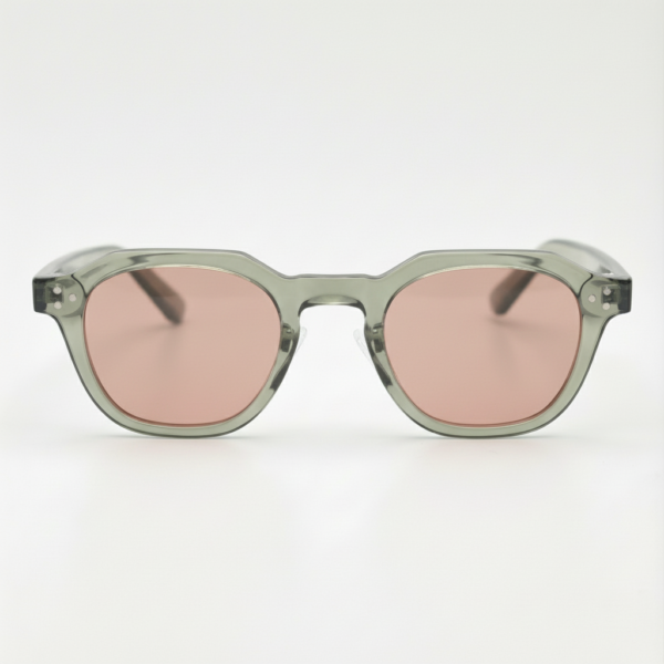 FL41 Rose Tinted Lens Glasses - Transparent Green Geometric TR90 Frame