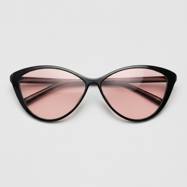 FL41 Rose Tinted Lens Glasses - Glossy Black Cat-eye TR90 Frame