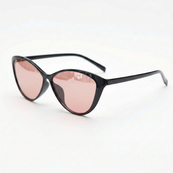 FL41 Rose Tinted Lens Glasses - Glossy Black Cat-eye TR90 Frame