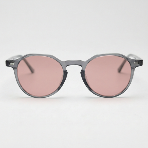 FL41 Rose Tinted Lens Glasses - Grey Geometric TR90 Frame