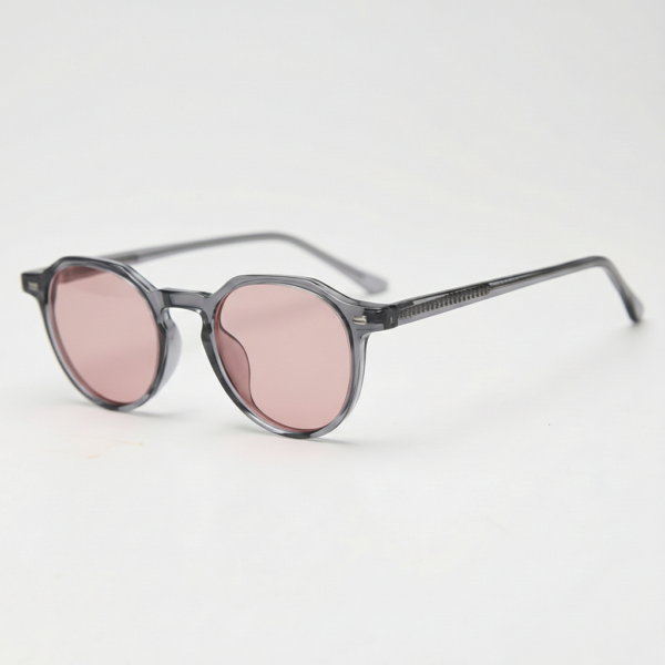 FL41 Rose Tinted Lens Glasses - Grey Geometric TR90 Frame
