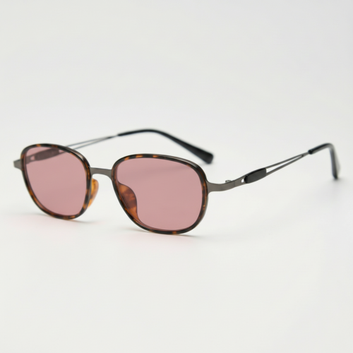FL41 Rose Tinted Lens Glasses - Tortoise Oval TR90 Frame