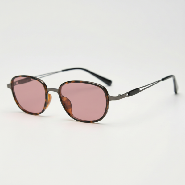 FL41 Rose Tinted Lens Glasses - Tortoise Oval TR90 Frame