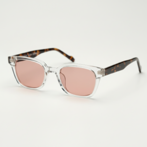 FL41 Rose Tinted Lens Glasses - Clear Square Acetate Frame
