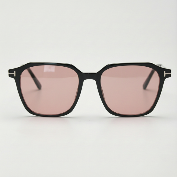 FL41 Rose Tinted Lens Glasses - Black Rectangle TR90 Frame