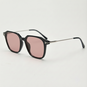 FL41 Rose Tinted Lens Glasses - Black Rectangle TR90 Frame