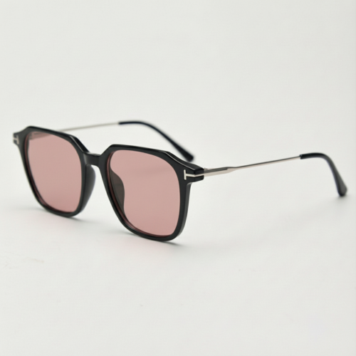FL41 Rose Tinted Lens Glasses - Black Rectangle TR90 Frame