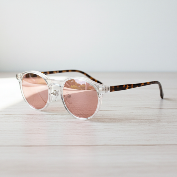 FL41 Rose Tinted Lens Glasses - Clear Round TR90 Frame