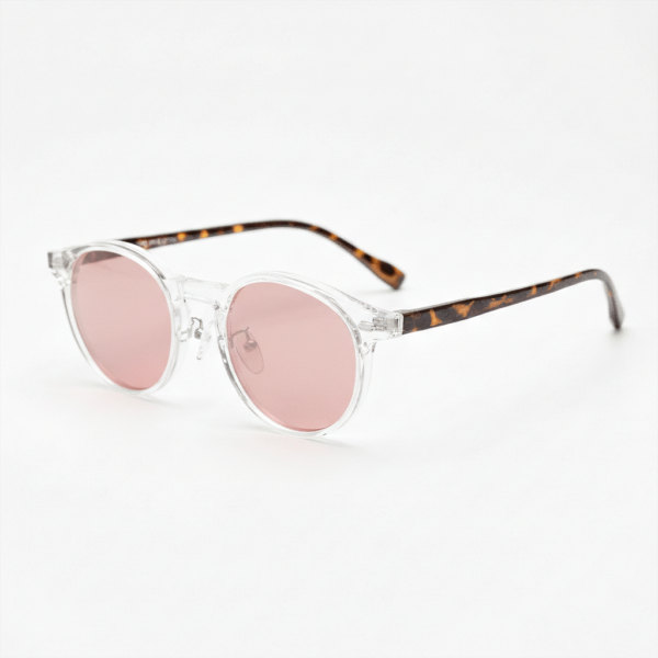 FL41 Rose Tinted Lens Glasses - Clear Round TR90 Frame