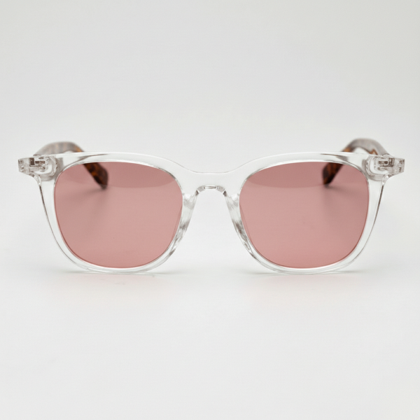 FL41 Rose Tinted Lens Glasses - Clear Rectangle TR90 Frame