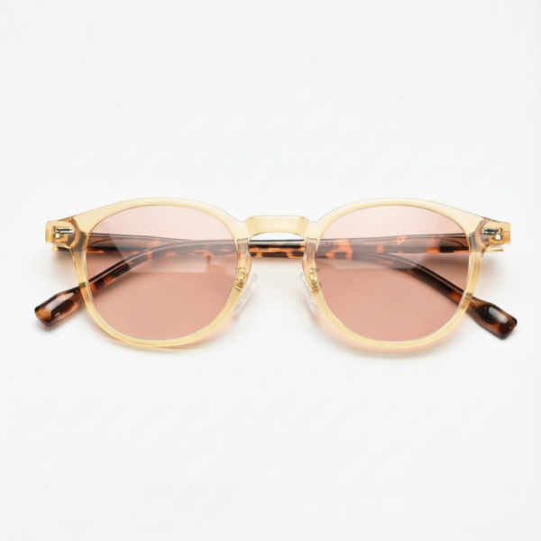 FL41 Rose Tinted Lens Glasses - Yellow Round TR90 Frame