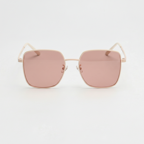 FL41 Rose Tinted Lens Glasses - Gold Square Metal Frame