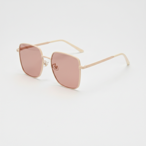 FL41 Rose Tinted Lens Glasses - Gold Square Metal Frame
