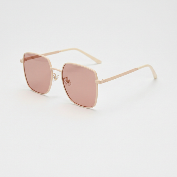 FL41 Rose Tinted Lens Glasses - Gold Square Metal Frame