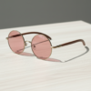 FL41 Rose Tinted Lens Glasses - Gold Round Metal Frame