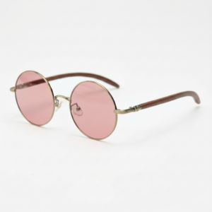 FL41 Rose Tinted Lens Glasses - Gold Round Metal Frame