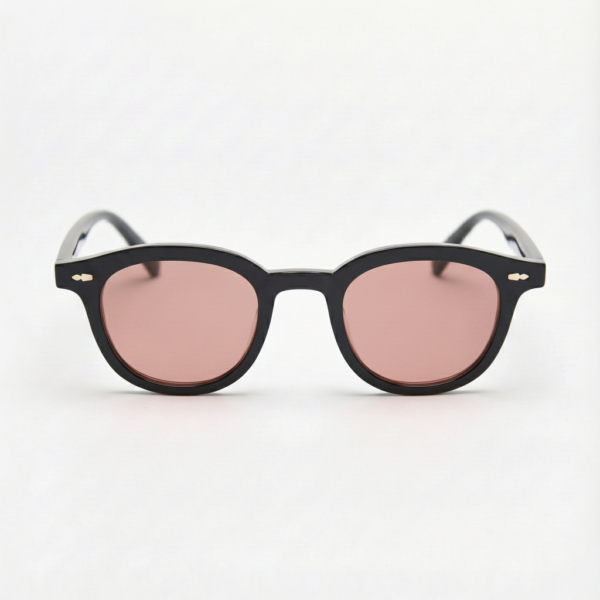 FL41 Rose Tinted Lens Glasses - Black Oval TR90 Frame