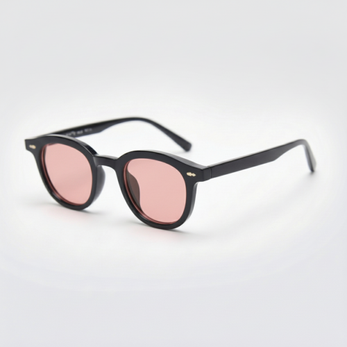 FL41 Rose Tinted Lens Glasses - Black Oval TR90 Frame