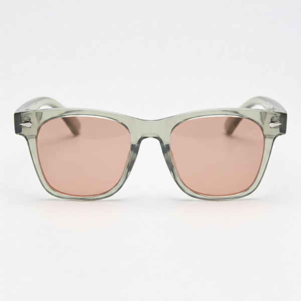 FL41 Rose Tinted Lens Glasses - Green Rectangle TR90 Frame