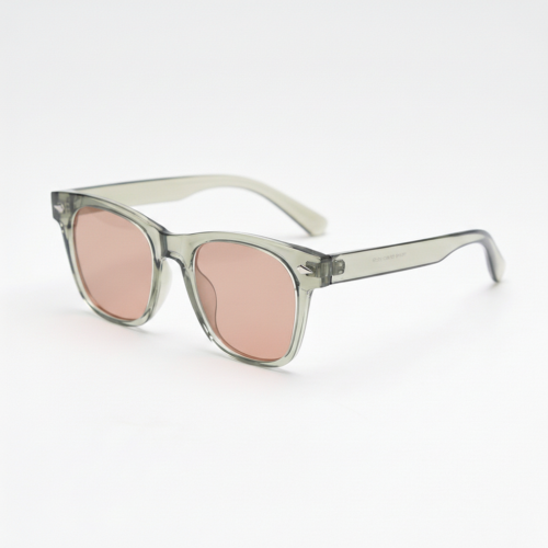 FL41 Rose Tinted Lens Glasses - Green Rectangle TR90 Frame