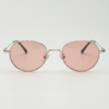 FL41 Rose Tinted Lens Glasses - Silver Round Stainless Steel Frame
