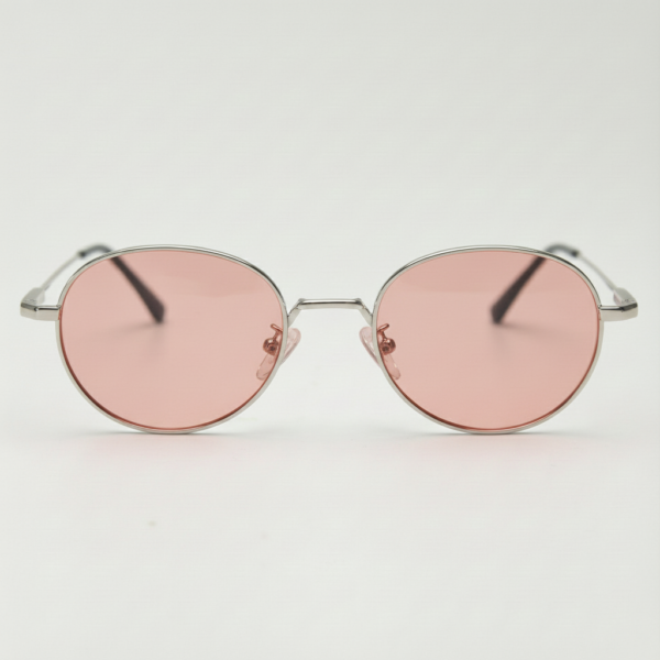 FL41 Rose Tinted Lens Glasses - Silver Round Stainless Steel Frame