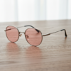 FL41 Rose Tinted Lens Glasses - Silver Round Stainless Steel Frame