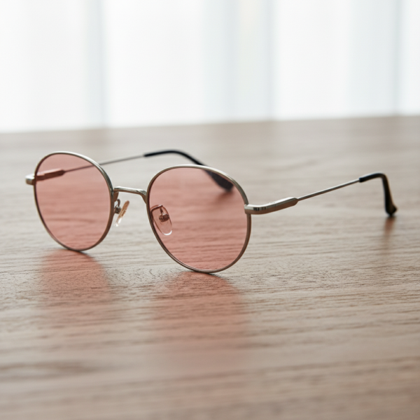 FL41 Rose Tinted Lens Glasses - Silver Round Stainless Steel Frame