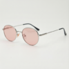 FL41 Rose Tinted Lens Glasses - Silver Round Stainless Steel Frame