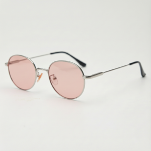 FL41 różowy Tinted Lens Glasses - Srebrne okrągłe stalowa Frame