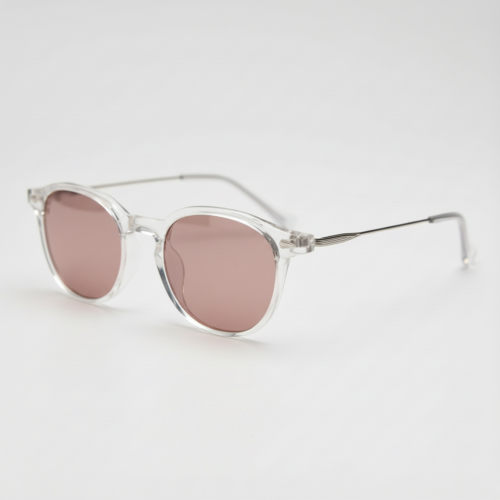 FL41 Rose Tinted Lens Glasses - Clear Round TR90 Frame - Roomier Fit