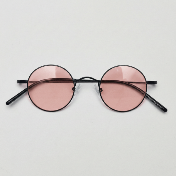 FL41 Rose Tinted Lens Glasses - Matte Black Round Titanium Frame