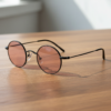 FL41 Rose Tinted Lens Glasses - Matte Black Round Titanium Frame