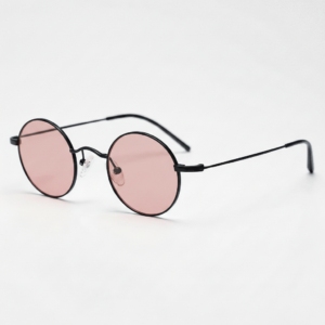 FL41 Rose Tinted Lens Glasses - Matte Black Round Titanium Frame