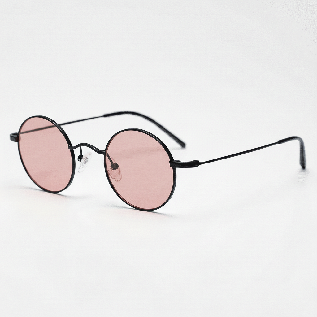 FL41 Rose Tinted Lens Glasses - Matte Black Round Titanium Frame