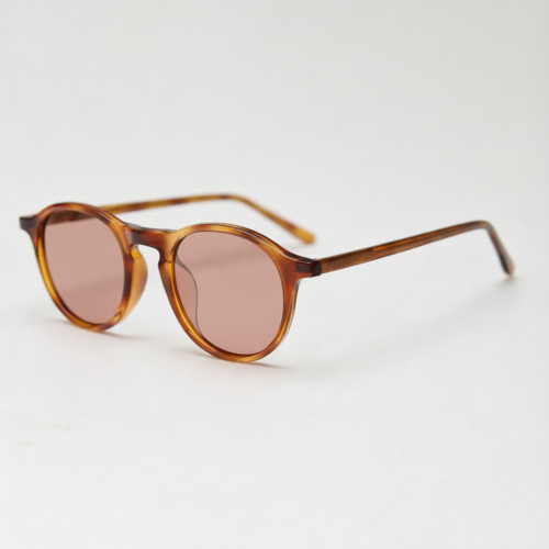 FL41 Rose Tinted Lens Glasses - Tortoise Round TR90 Frame