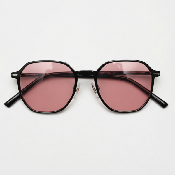 FL41 Rose Tinted Lens Glasses - Black Square TR90 Frame