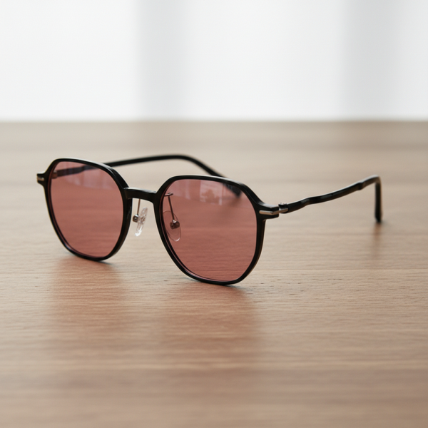 FL41 Rose Tinted Lens Glasses - Black Square TR90 Frame