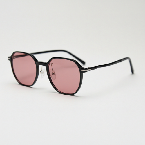 FL41 Rose Tinted Lens Glasses - Black Square TR90 Frame
