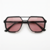 FL41 Rose Tinted Lens Glasses - Glossy Black Geometric TR90 Frame