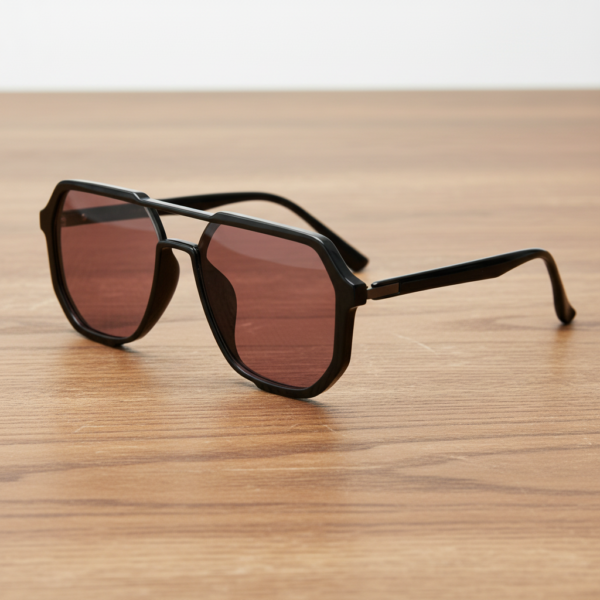 FL41 Rose Tinted Lens Glasses - Glossy Black Geometric TR90 Frame