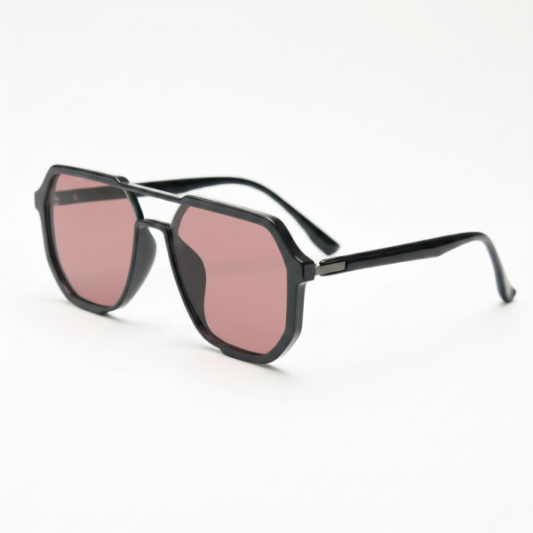 FL41 Rose Tinted Lens Glasses - Glossy Black Geometric TR90 Frame