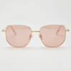 FL41 Rose Tinted Lens Glasses - Gold Geometric Metal Frame