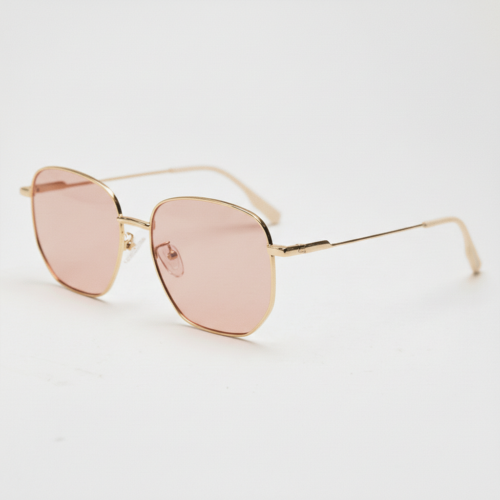 FL41 Rose Tinted Lens Glasses - Gold Geometric Metal Frame