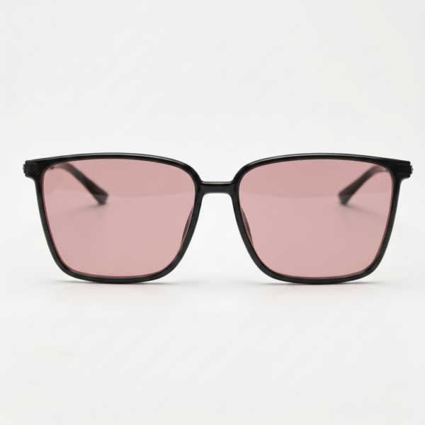 FL41 Rose Tinted Lens Glasses - Glossy Black Square TR90 Frame