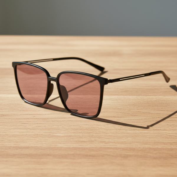 FL41 Rose Tinted Lens Glasses - Glossy Black Square TR90 Frame