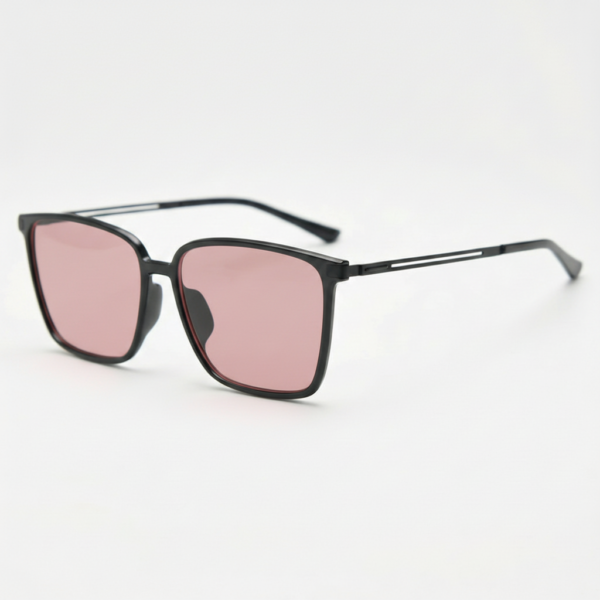 FL41 Rose Tinted Lens Glasses - Glossy Black Square TR90 Frame