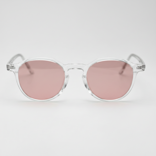 FL41 Rose Tinted Lens Glasses - Clear Geometric TR90 Frame