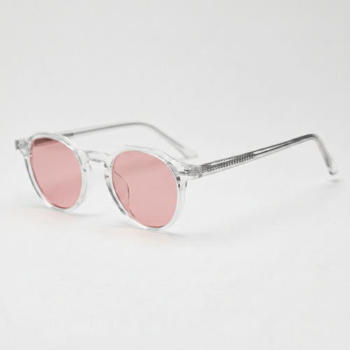FL41 Rose Tinted Lens Glasses - Clear Geometric TR90 Frame