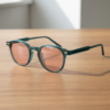 FL41 Rose Tinted Lens Glasses - Green Round TR90 Frame - Wider Bridge